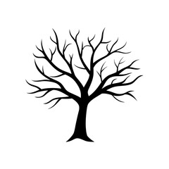 Silhouette of a leafless tree on transparent background