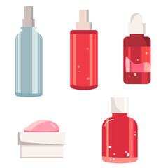 cosmetic bottle set,container of facial kits,cosmetics container. Face lotion oil and set facial skin vector illustration. Skincare beauty cosmetic clean collection and drawing simplicity
