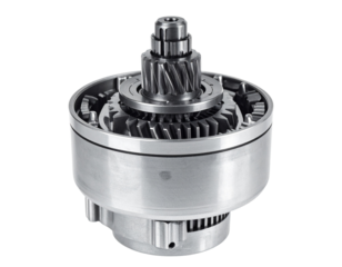 A car engine differential or gear assembly, isolated on a white background.