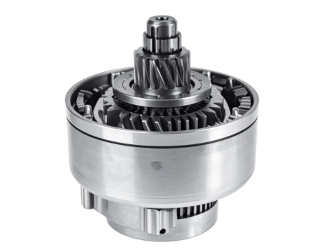 A car engine differential or gear assembly, isolated on a white background.