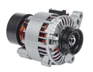 A car alternator, isolated on a white background, automotive component.
