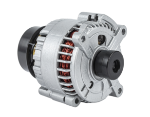 A car alternator, isolated on a white background, automotive component.