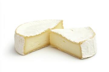 White cheese wedge with smooth texture in triangle shape, showing Delicious camembert isolated