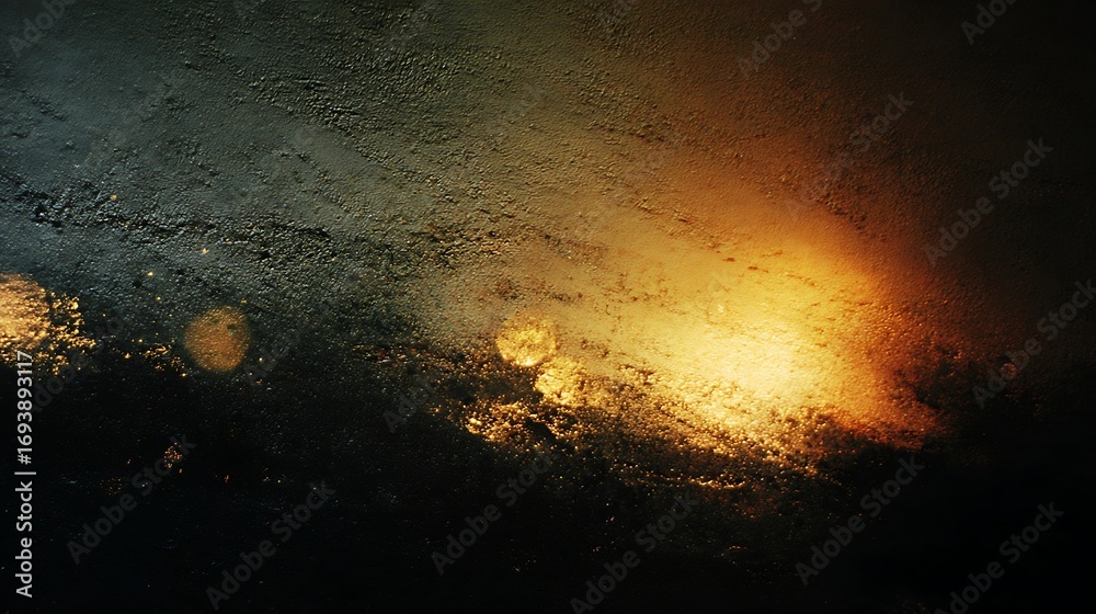 Canvas Prints abstract bokeh lights and textures on a wet surface, with warm orange and yellow glows illuminating 