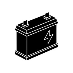 Black car battery with terminals on transparent background silhouette