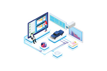 Isometric activity Phishing via internet concept illustration. Email spoofing or fishing messages. Hacking credit card or personal information website. Cyber banking account attack. Online sucurity.