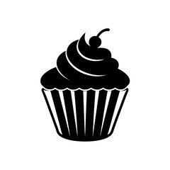 Cupcake with cherry silhouette on transparent background