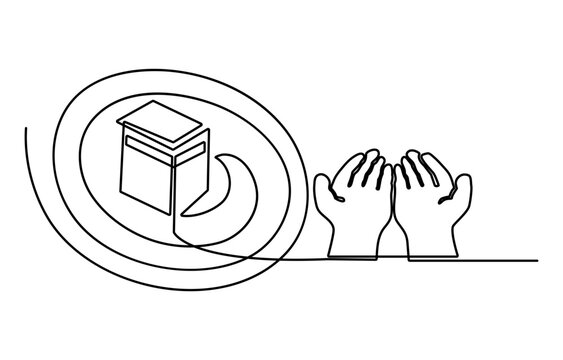 black line art kaaba and praying hands clip art preview