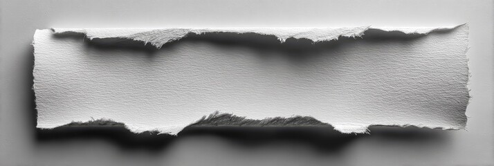 Torn white paper strip, textured surface, uneven edges