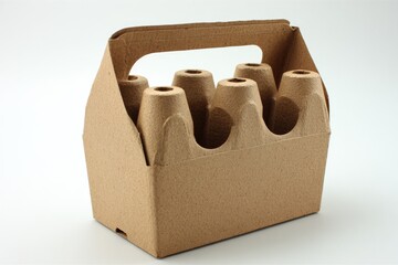 Cardboard six-pack carrier, light brown, with handle