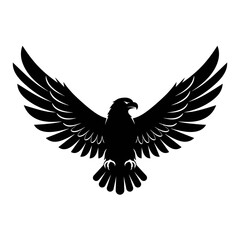 Obraz premium Majestic black eagle with wings outstretched on white. Suitable for animal, wildlife, nature, or freedomthemed design projects and concepts.