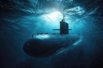 Submerged submarine, sunlight above