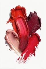 Swirled lipstick swatches in red, pink, and burgundy hues on a white background