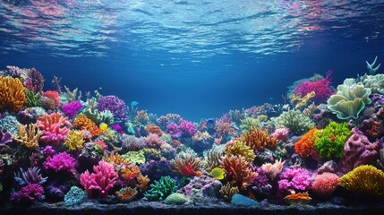 Vibrant mozart coral reef with diverse sea creatures underwater in a marine ecosystem