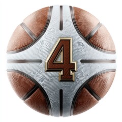 Brown and white basketball with number 4