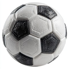 A textured, monochrome soccer ball