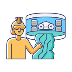 Virtual Reality Interaction: Person Experiencing Immersive Technology in a Flat Style Illustration