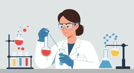 Female Scientist Conducting Chemical Experiment in Laboratory.