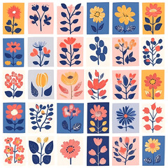 Seamless tile patterns combining cultural, modern, and botanical inspirations for commercial vector.