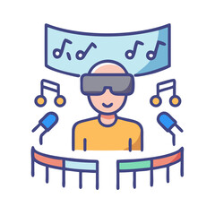 Person in VR headset in music studio environment concept vector illustration