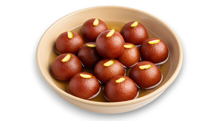 Obraz premium Indian Gulab Jamun Dessert in Bowl with Pistachio Garnish isolated on a transparent background