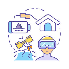 Augmented Reality Training Simulation Showcasing Person with VR Goggles, Camera, Tent, and Geological Modeling
