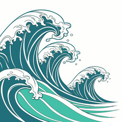 Illustration of ocean waves, capturing the essence of marine life, sea, and the dynamic energy of the water in a vector format