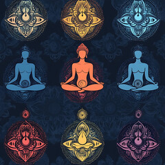 Seamless tile patterns combining cultural, modern, and botanical inspirations for commercial vector.