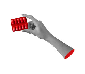 Medicine blister pack held by hand gesture. Pill capsule tablet dose for healthcare, prescription,