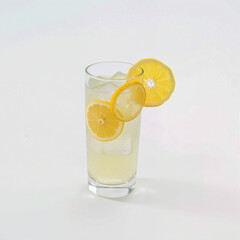 lemonade spritzer with lemon slices Refreshing lemonade with ice and lemon slices in a glass  