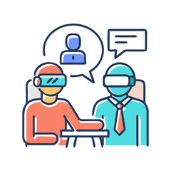 Virtual Reality Meeting Illustration Depicting Two People Communicating in a Digital Environment