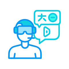 Avatar with Virtual Reality Headset and Speech Bubble with Asian Characters on Black Background