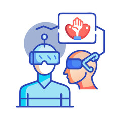 Abstract illustration of avatars with VR headset depicting virtual reality experience and communication