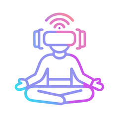 Person in VR headset meditating, wireless connection, illustration for virtual reality applications