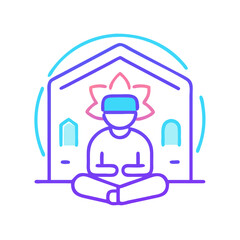 Iconic Meditation Illustration: Focused Person in Lotus Position with Abstract Spiritual Background