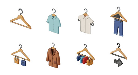 Isometric Clothes Hanger Vector Icon Set