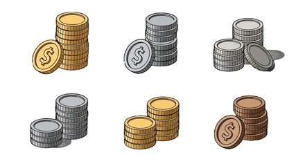 Vector Icon Set Stacks of Coins