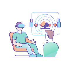 Futuristic healthcare consultation with patient in VR experiencing treatment options during telehealth appointment