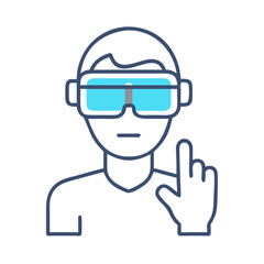Man wearing VR glasses interacting with virtual reality in a minimalist line art style