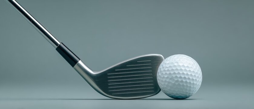 Golf Club Resting Near a White Golf Ball on a Neutral Background