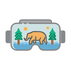 Virtual reality headset depicting wildlife scene with elephant and trees for gaming or simulation