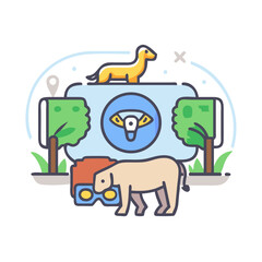 Conceptual Icon Featuring Animals in a Park with Trees on Stylized Display