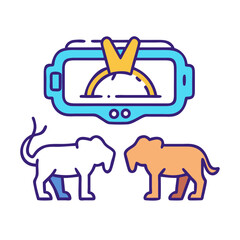 Two lions facing each other under a virtual reality headset on a black background