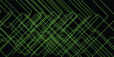 Abstract green lines form a complex, interwoven pattern on a black background.
