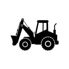 Silhouette of a backhoe loader on transparent background