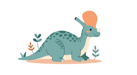 Fototapeta premium Adorable cartoon dinosaur standing among lush greenery in a prehistoric world