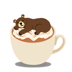 When the bear needs a break: A cozy nap on a cloud of cream in the warm embrace of a coffee cup