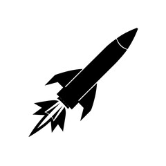 Silhouette of a rocket taking off on transparent background