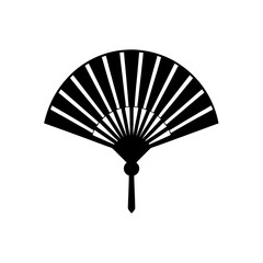 Illustration of a black hand fan on transparent background silhouette