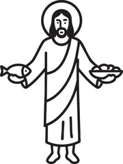 Illustration of Jesus with five loaves and two fish, symbol of the miracle of feeding the five thousand